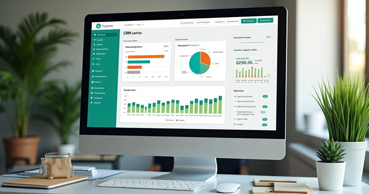 Dashboard colorido com dados de clientes em tela de computador 