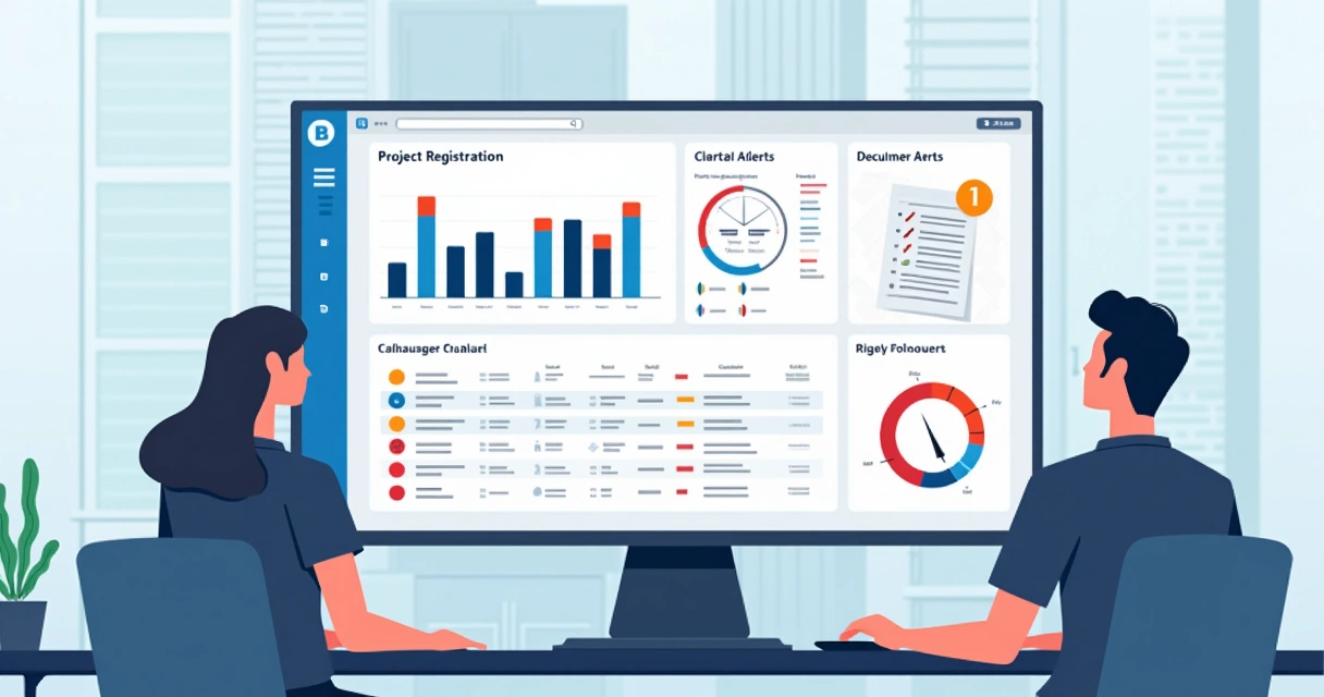 Tela de dashboard digital mostrando controle de cadastro de obra 