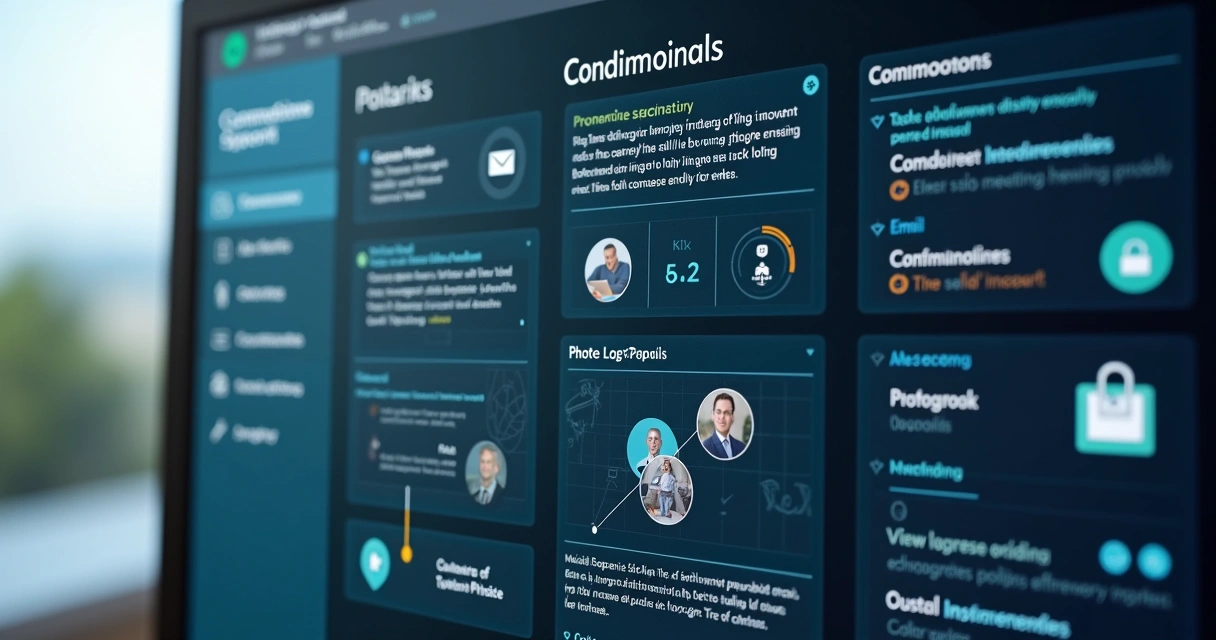 Painel digital de operações condominiais com dashboard, tarefas e documentos organizados 