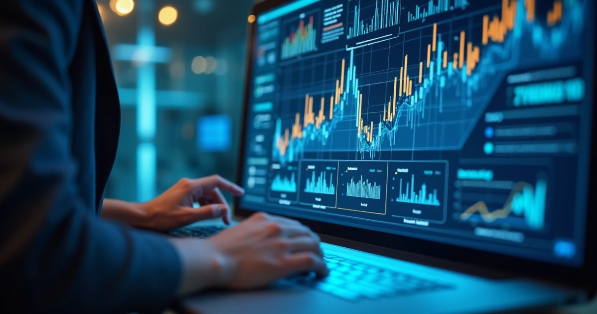 Painel de gestão com gráficos inteligentes e indicadores de IA 