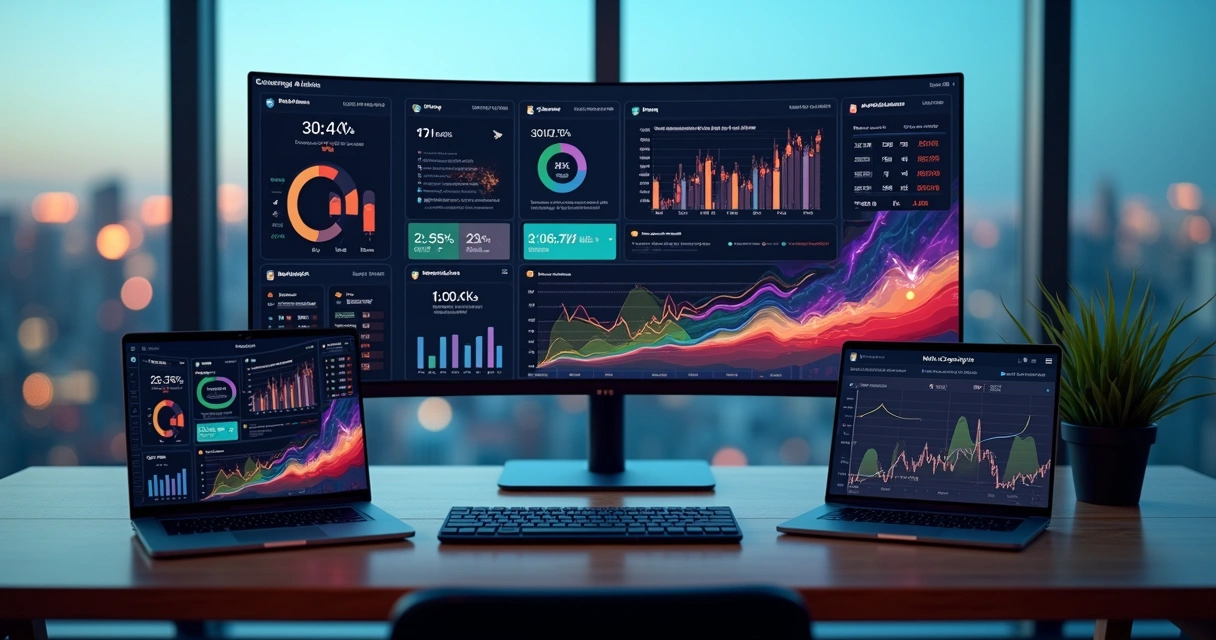 Painel unificado com gráficos de dados de tráfego pago de múltiplas plataformas 