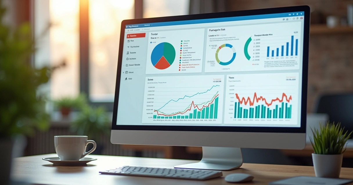 Dashboard analítico de gestão de estoques em tela de computador. 
