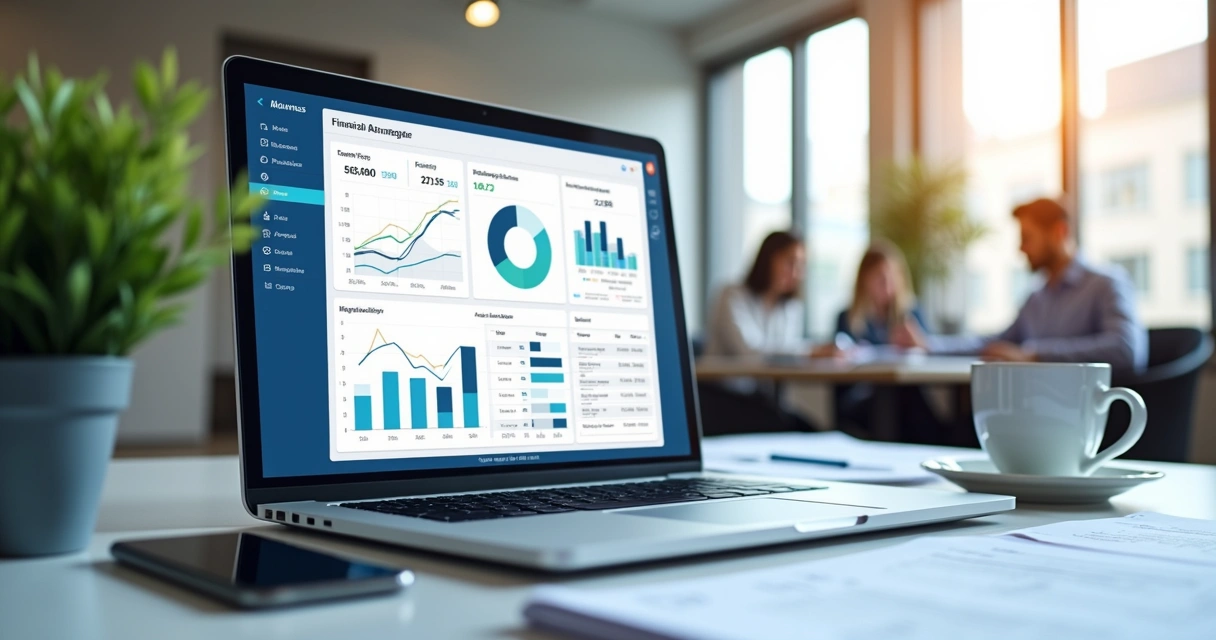 Tela de dashboard financeiro com gráficos e controle de contas em empresa 