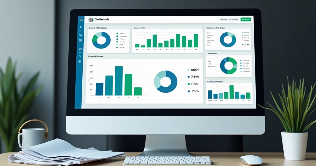 Dashboard de gestão financeira de empresa na tela de computador