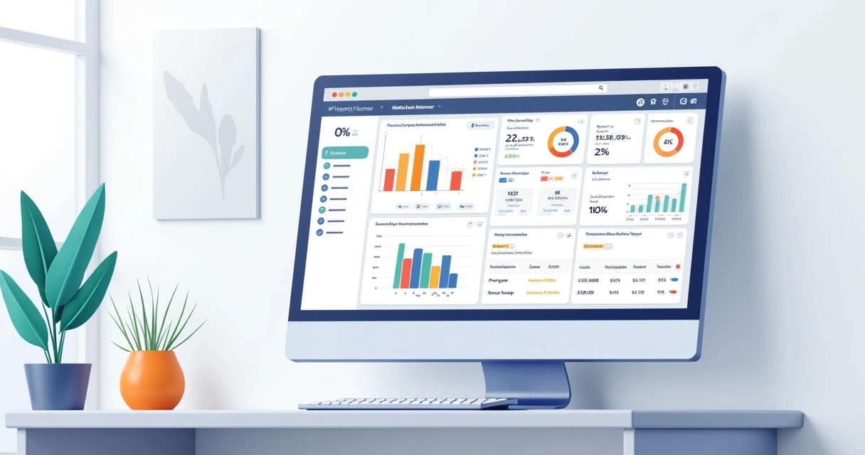 Dashboard de sistema de gestão imobiliária em tela de computador
