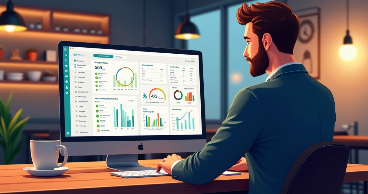 Dashboard digital de notas fiscais mostrado em tela de computador 