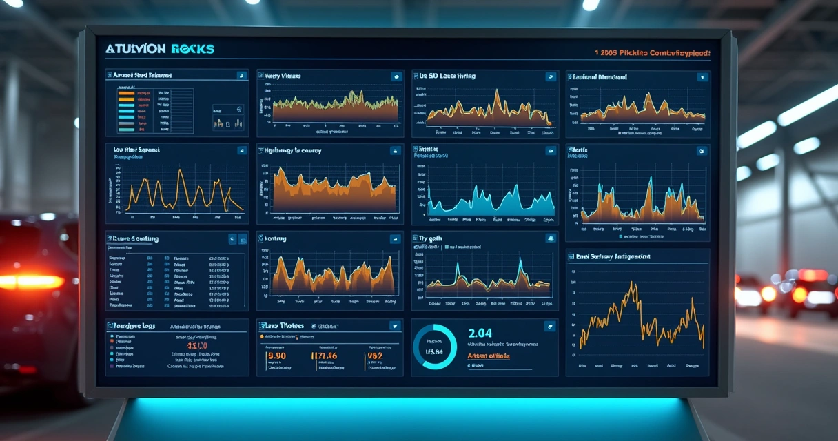 Dashboard digital exibindo gráficos e status do pátio veicular