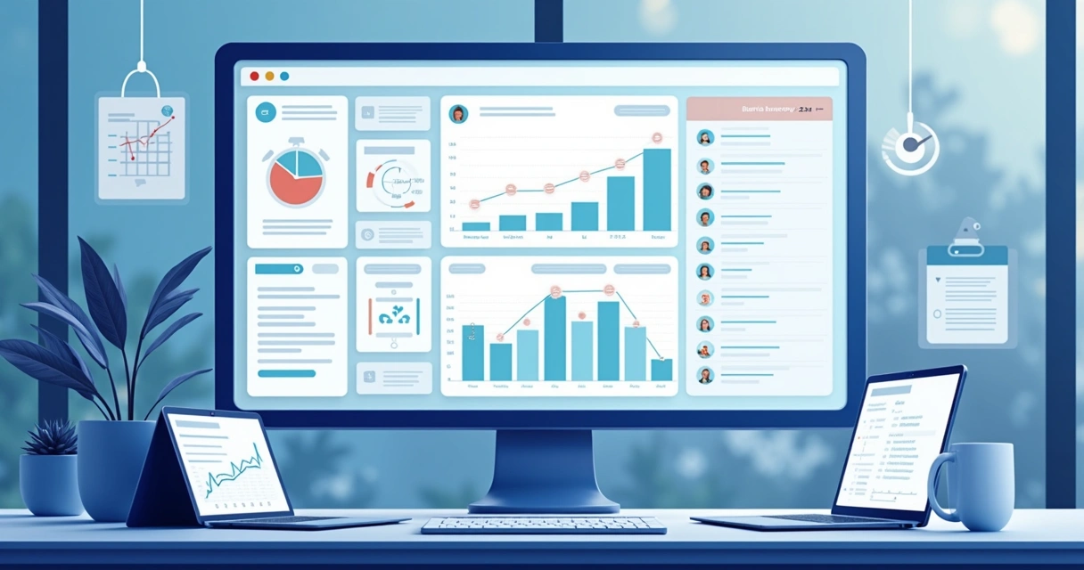 Dashboard de gestão de projetos PJ com gráficos e tarefas listadas 