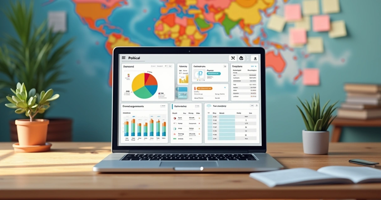 Tela de painel de uma plataforma de gestão política, mostrando gráficos de contatos, demandas e agenda 