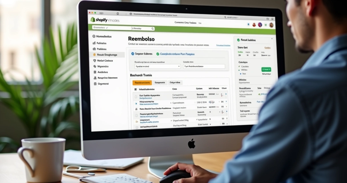 Painel de controle da Shopify mostrando procedimentos de reembolso
