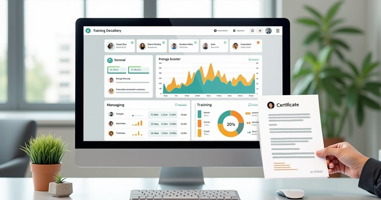 Dashboard de gestão de treinamentos com relatórios em tela 