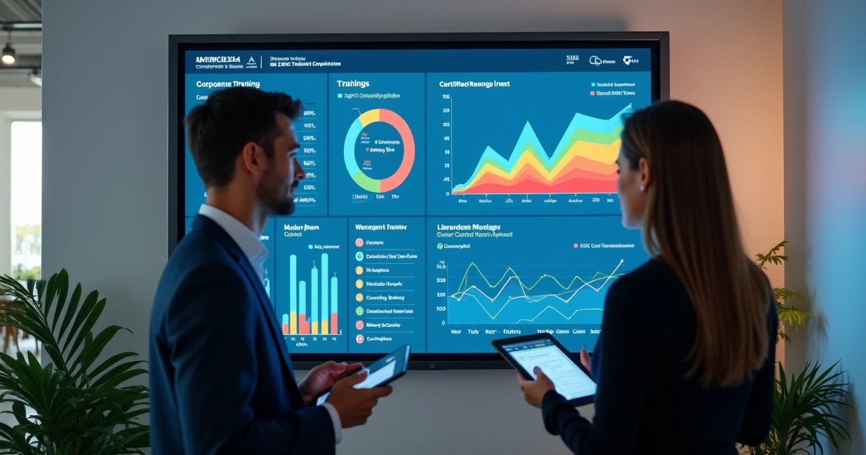 Dashboard de plataforma de gestão de treinamentos com gráficos de progresso 