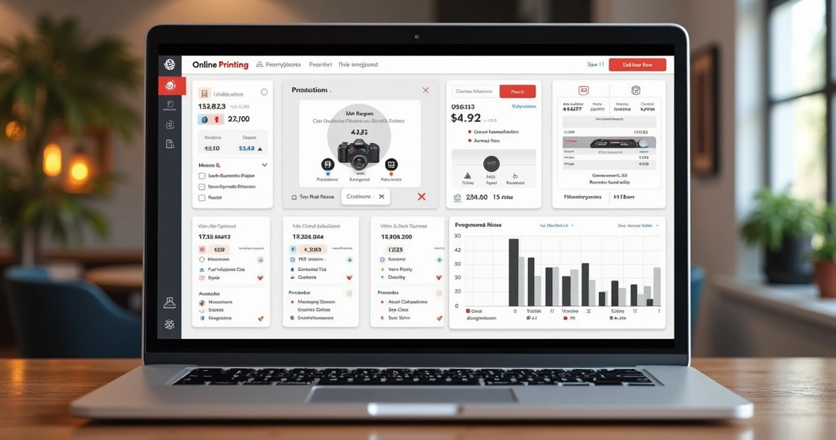 Painel administrativo de uma gráfica online, mostrando pedidos e status de produção 