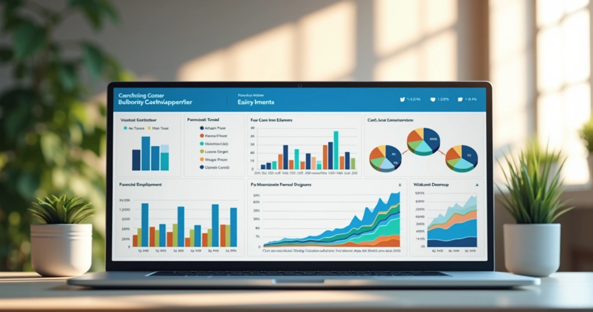 Dashboard financeiro colorido com gráficos de relatório de caixa 