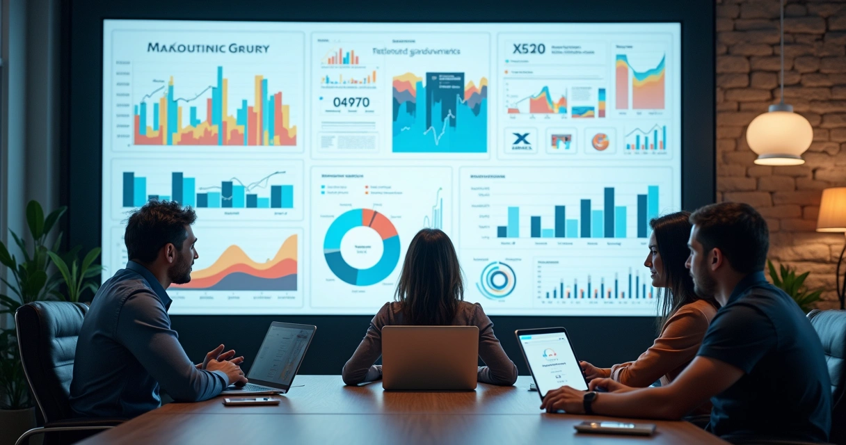 Análise de painel de dados de marketing digital em tela grande 