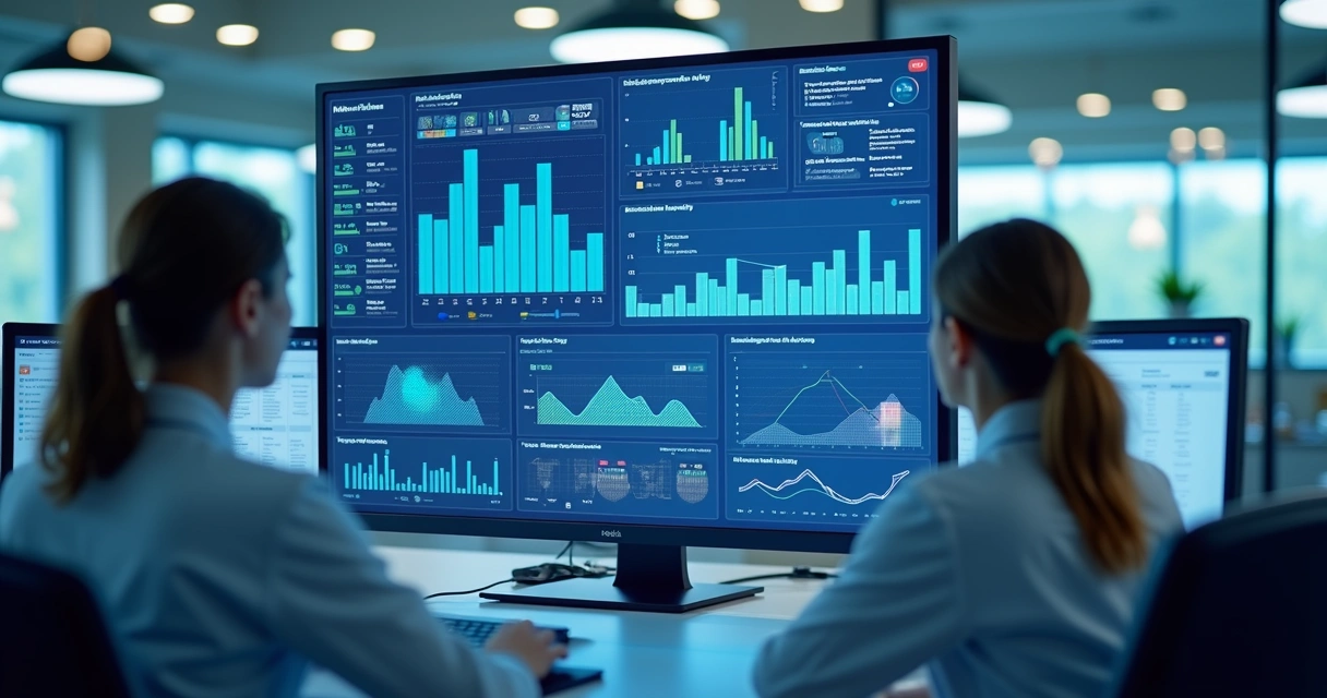 Painel digital mostrando métricas e parceiros em saúde. 