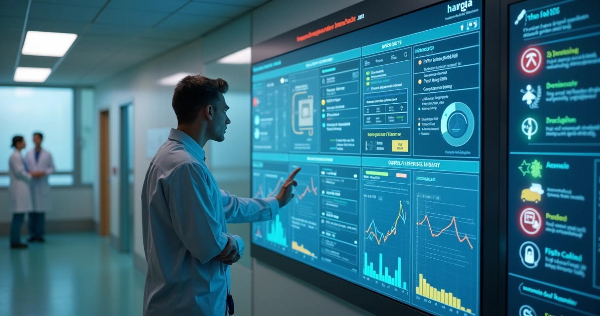 Gestor hospitalar visualiza dashboard com alarmes preventivos 