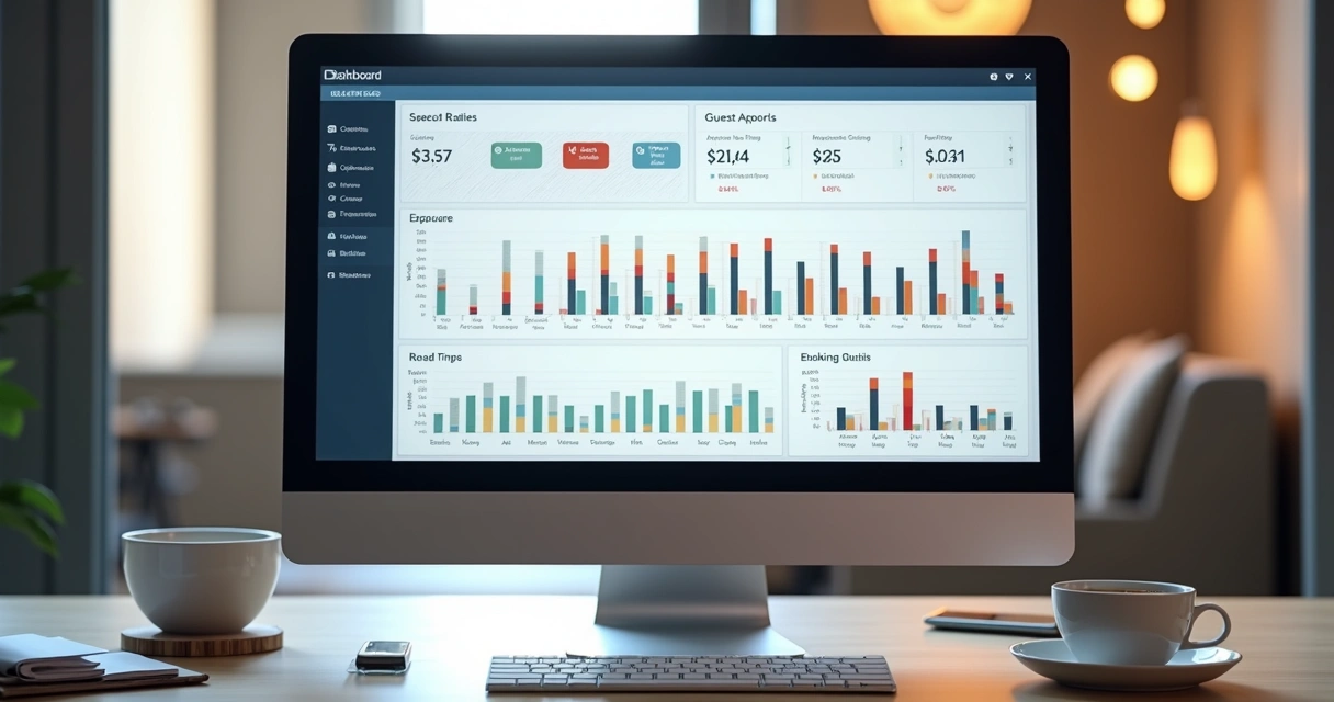 Dashboard de vendas e taxas de reservas na tela do computador 