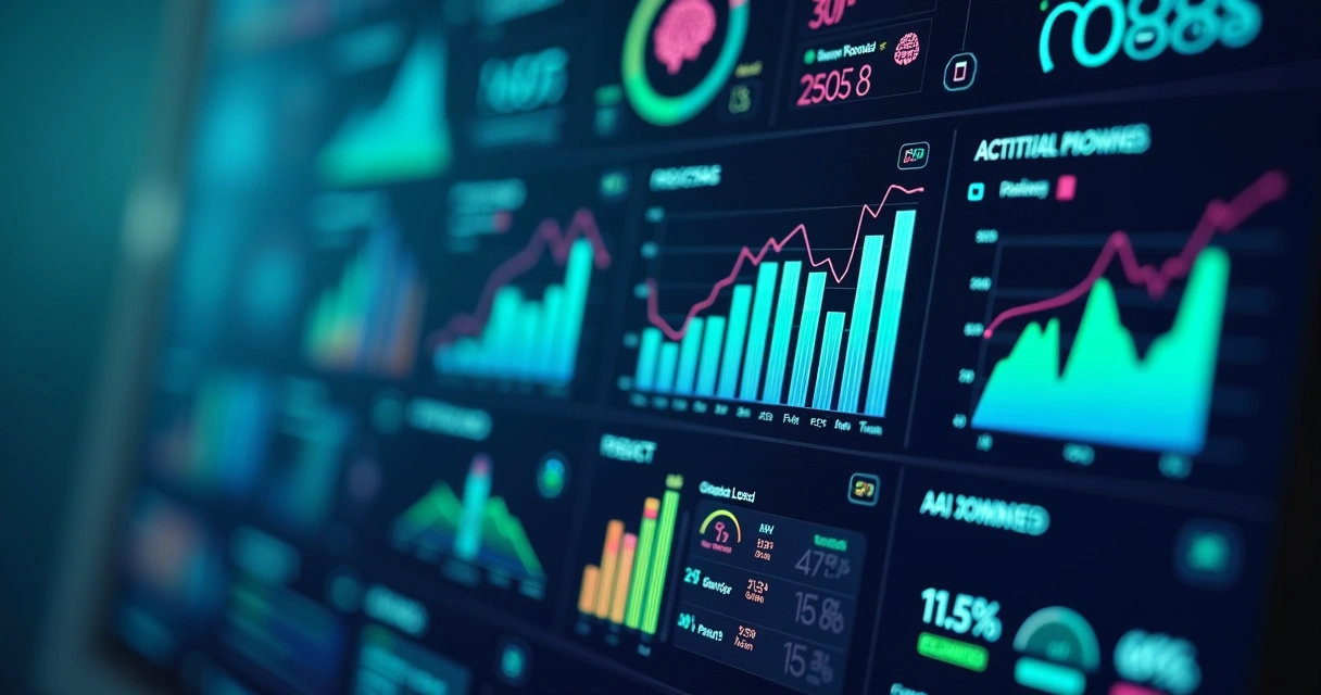 Dashboard digital colorido destacando IA em vendas, gráficos e alertas de leads 