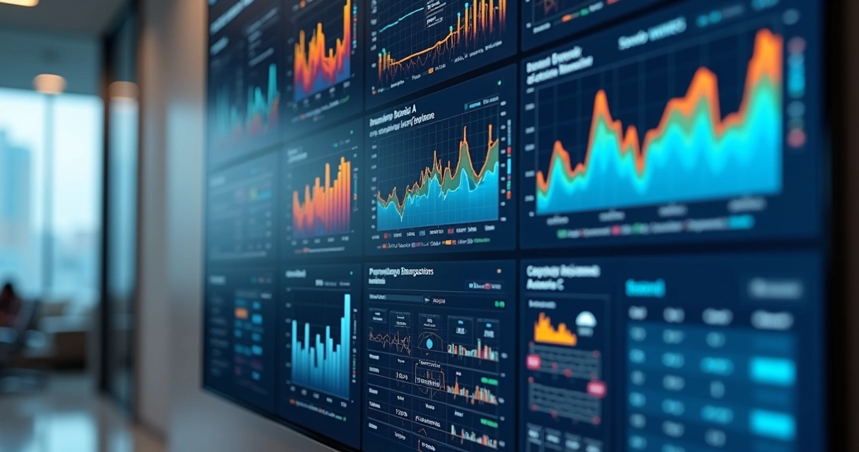Dashboard digital mostrando simulação de receitas e metas com gráficos dinâmicos 