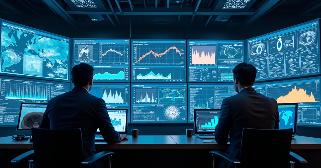 Dashboard digital de manutenção industrial em tela ampla. 