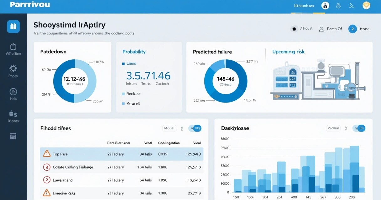 Tela de dashboard com IA destacando previsão de falhas futuras.