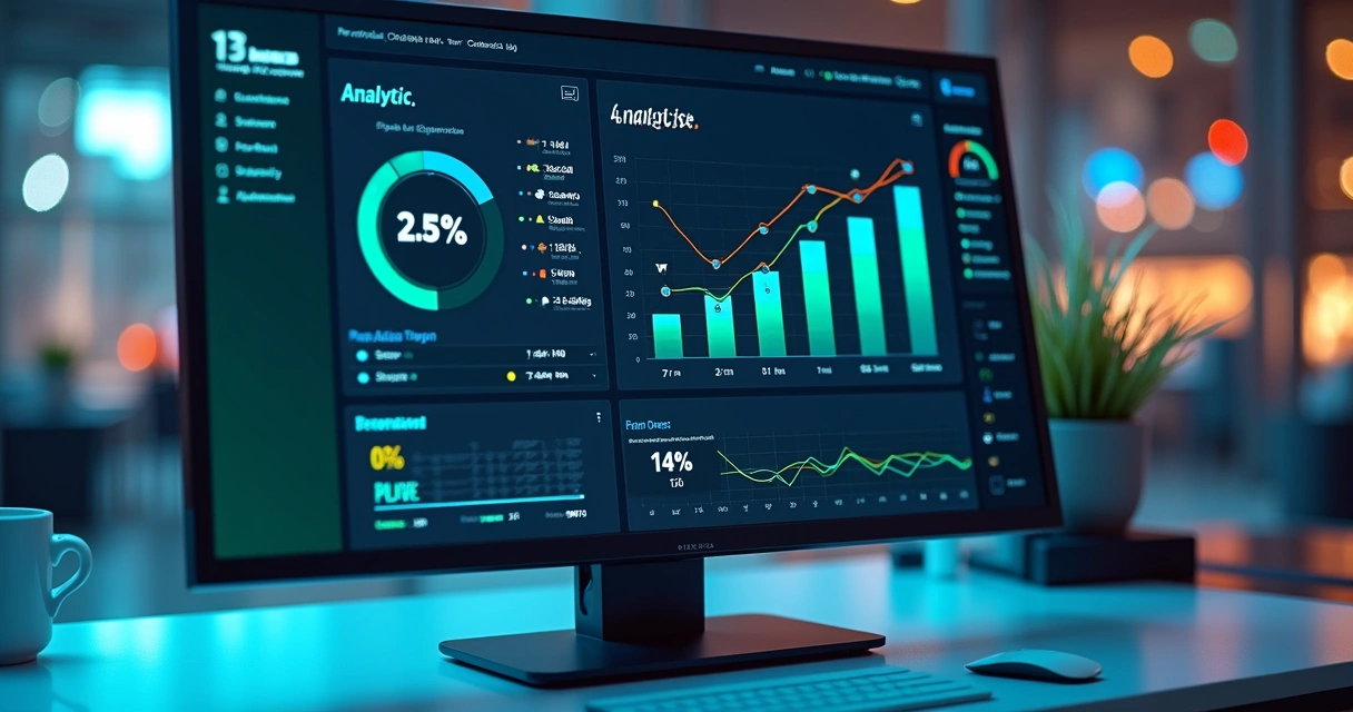 Dashboard colorido com indicadores de automação de processos 