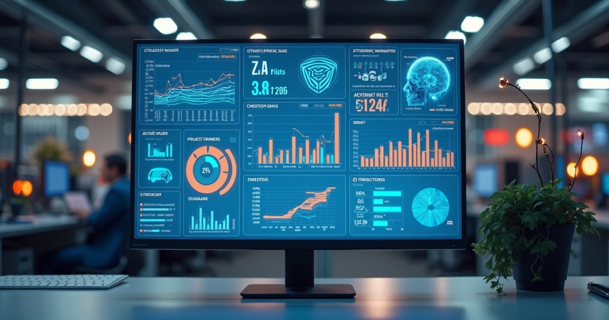 Dashboard digital com indicadores de projetos e inteligência artificial 