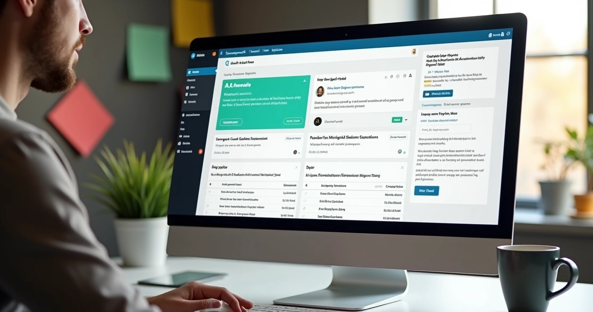 Dashboard WordPress exibindo agente IA customizando categorias e agendando posts 