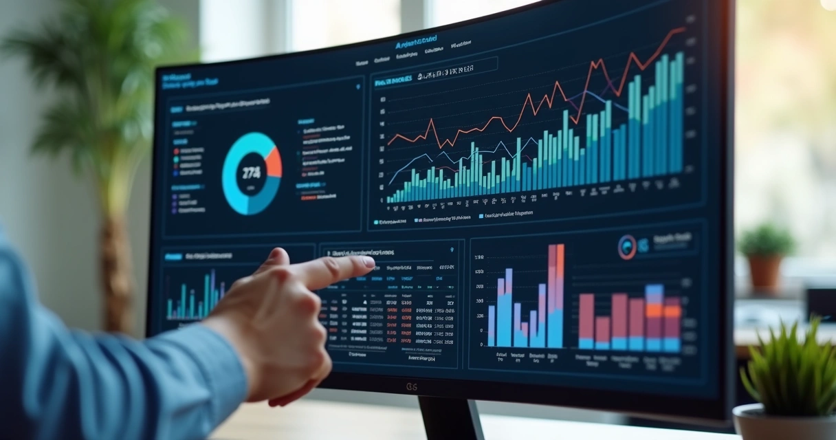 Dashboard digital com gráficos de desempenho 