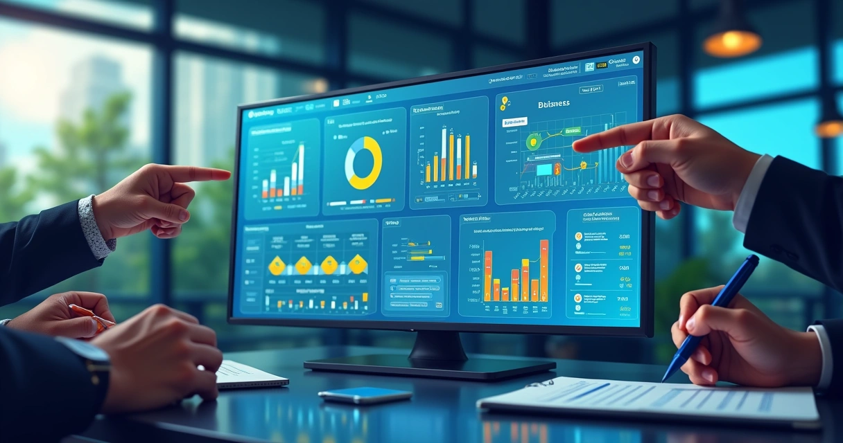 Painel digital com indicadores de negócios em tela grande 