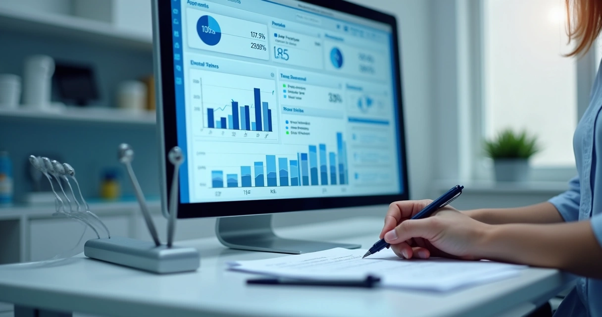 Tela de dashboard com indicadores de performance em clínica odontológica