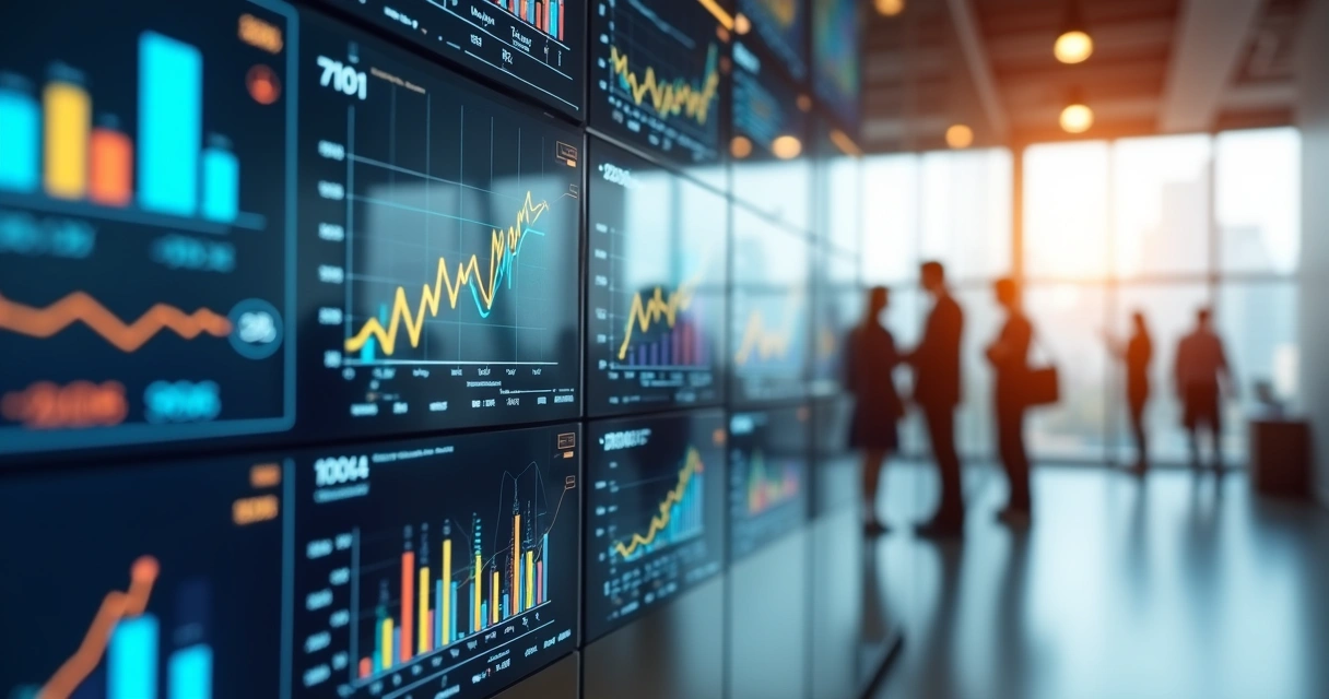 Dashboard digital com múltiplos gráficos de indicadores empresariais 