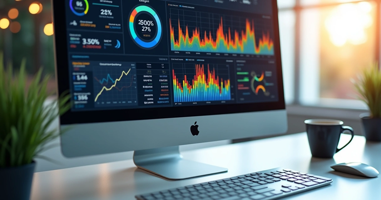 Tela de computador mostrando dashboard de KPIs empresariais 