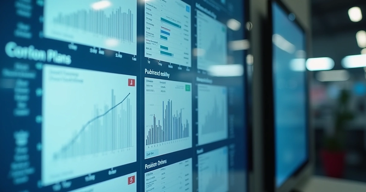 Dashboard digital com gráficos de planos de ação de fábrica 