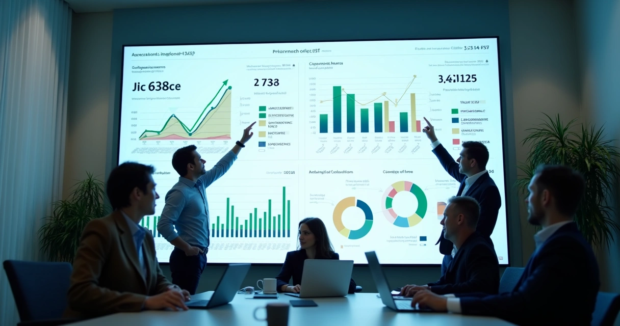 Painel de indicadores financeiros integrados em tela grande 