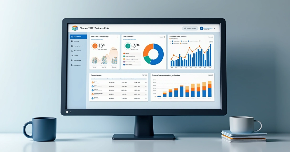 Painel de indicadores financeiros coloridos em tela de sistema ERP