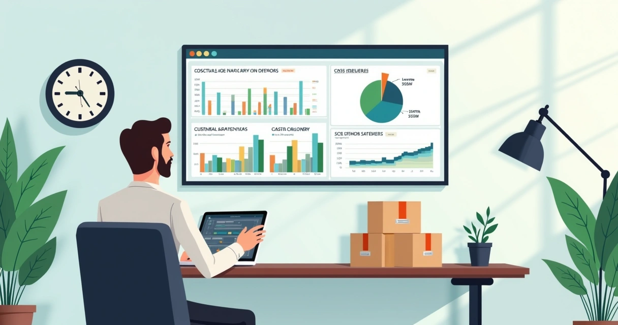 Dashboard com indicadores logísticos em tela no escritório