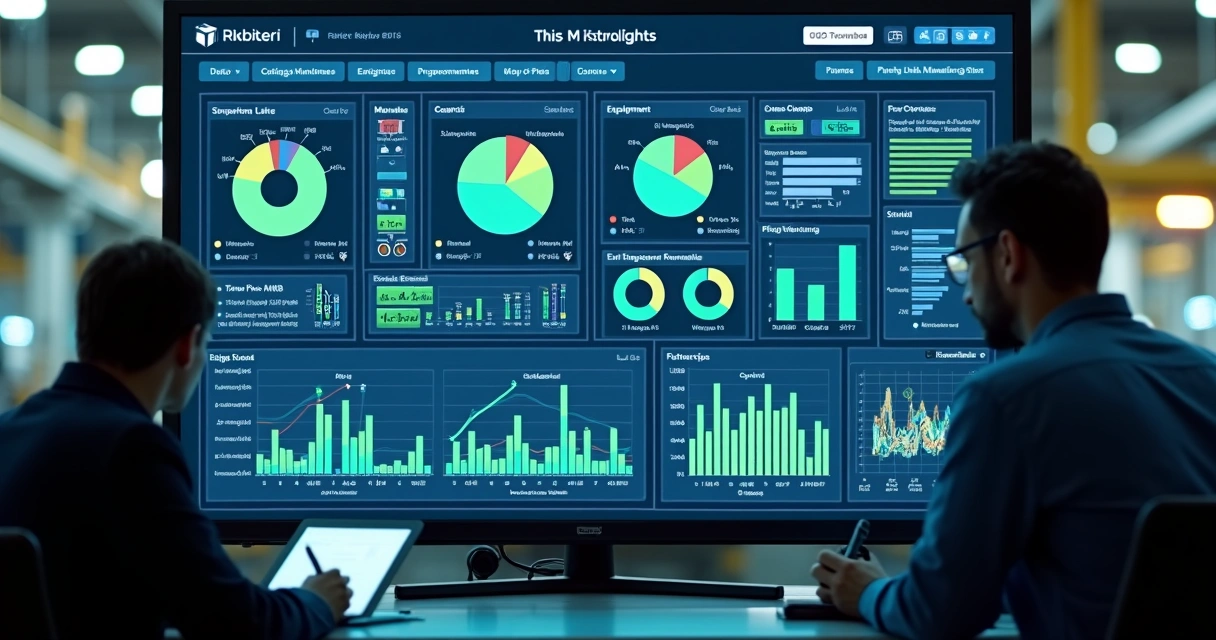 Dashboard de indicadores de manutenção industrial em tela 