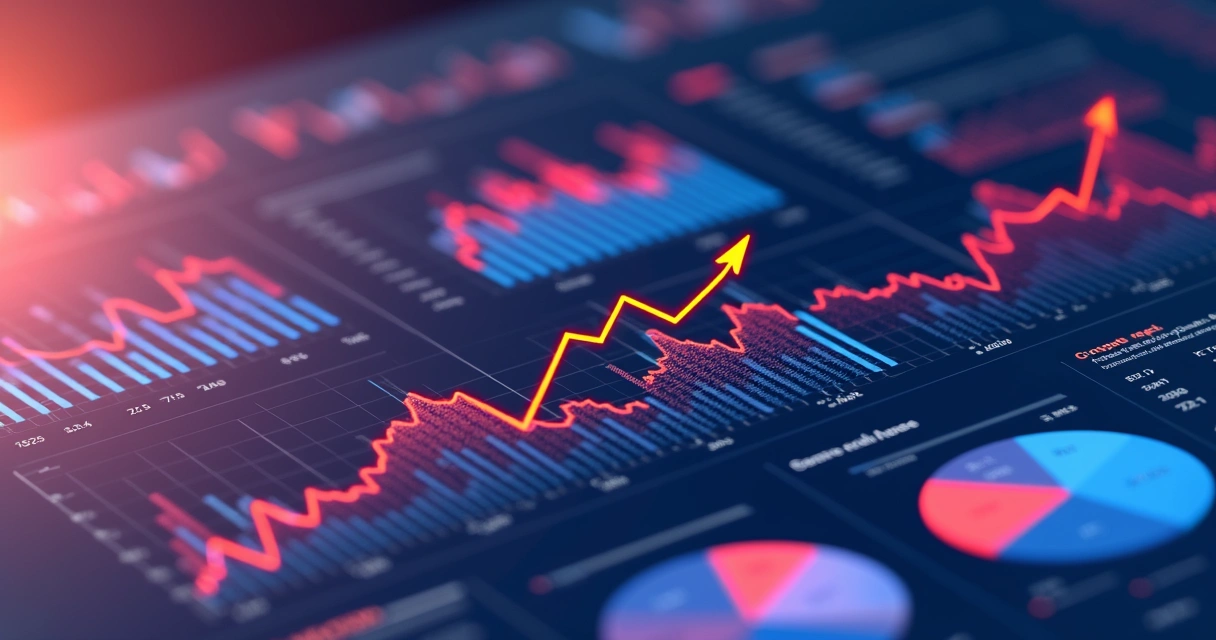 Dashboard digital com indicadores financeiros, gráficos de crescimento e elementos de branding de uma fintech 
