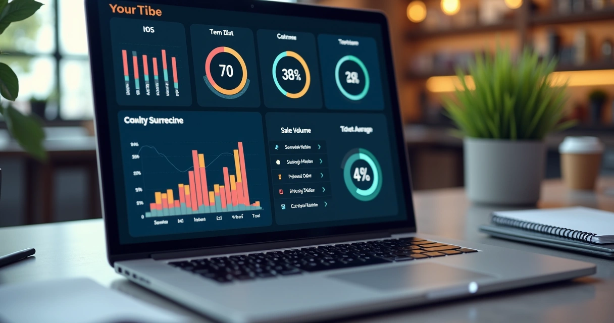 Painel digital mostrando indicadores de negócio e gráfico de lucratividade 