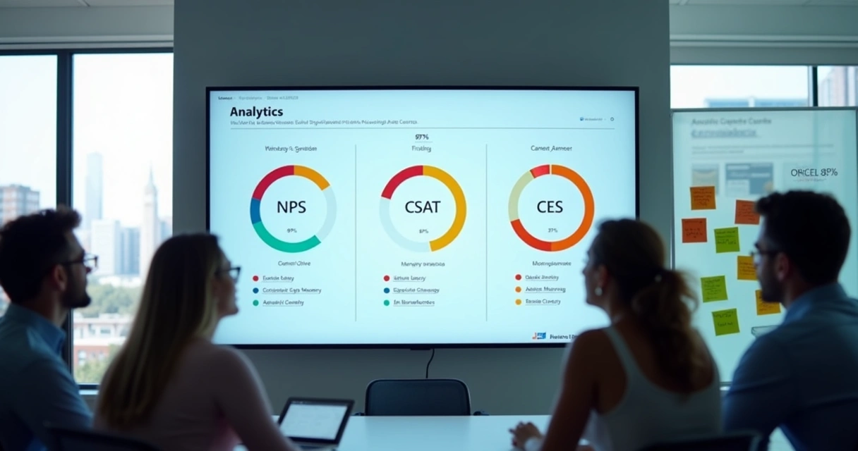 Dashboard digital mostra indicadores NPS, CSAT e CES lado a lado 
