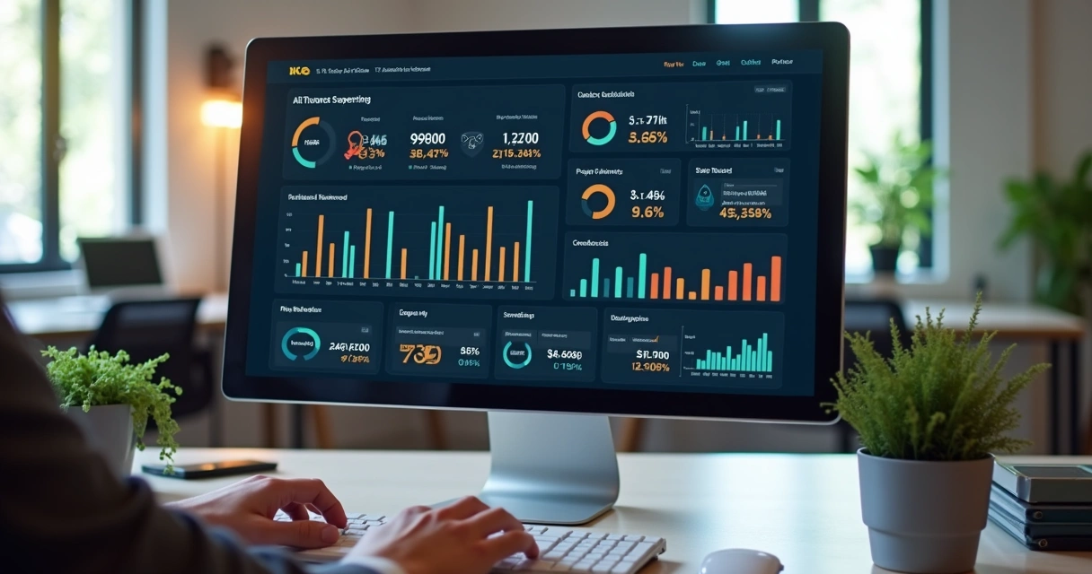 Dashboard digital mostrando indicadores e evolução dos OKRs