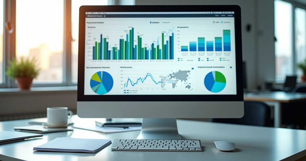 Dashboard com gráficos coloridos de indicadores psicossociais em computador