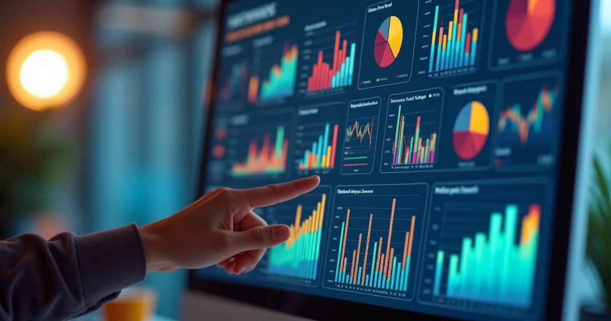 Dashboard digital com gráficos de desempenho em tela 