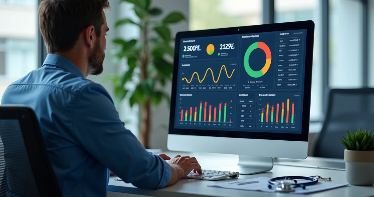 Dashboard com gráficos financeiros de hospital 