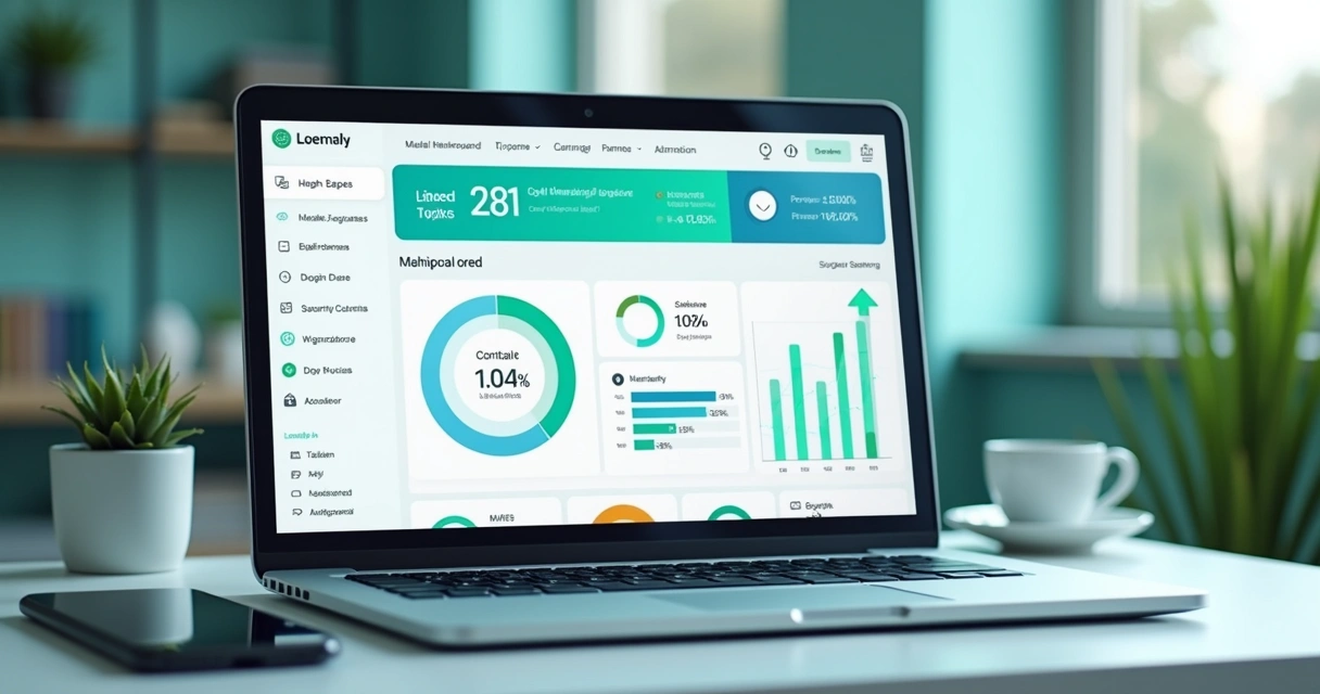 Dashboard de indicadores de cuidado domiciliar na tela de um laptop
