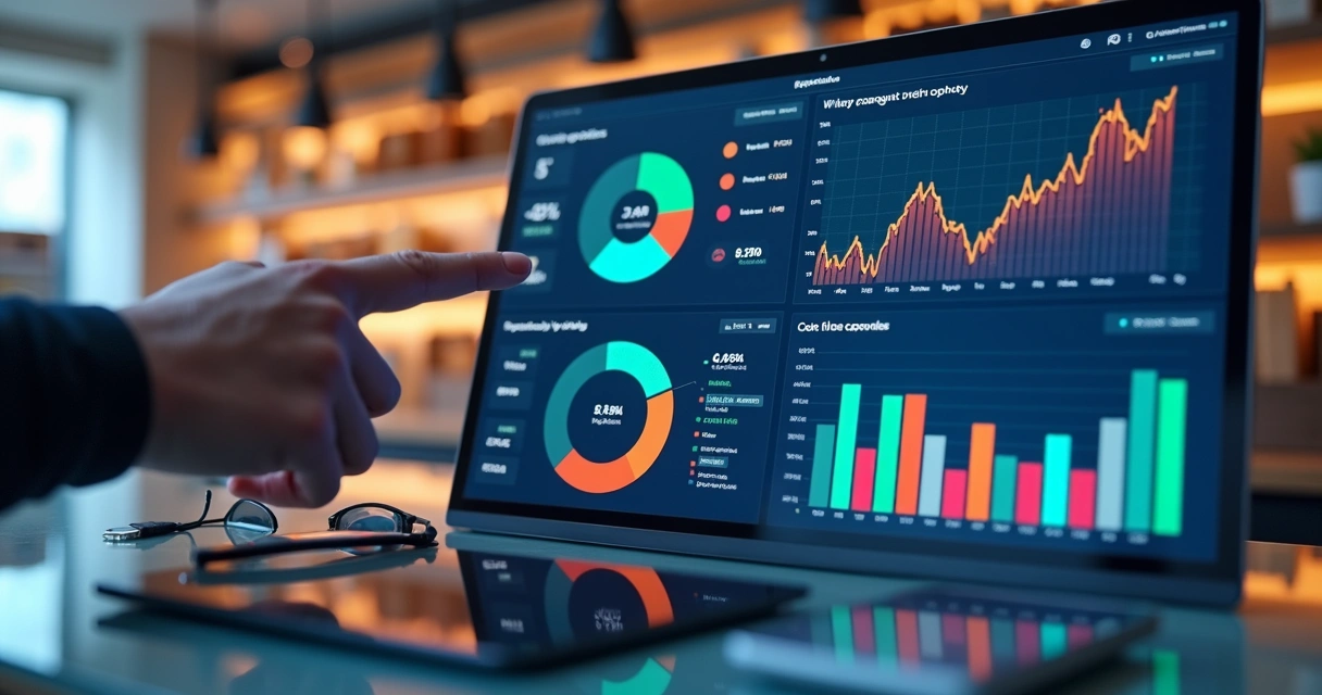 Dashboard de indicadores financeiros em loja de celular 