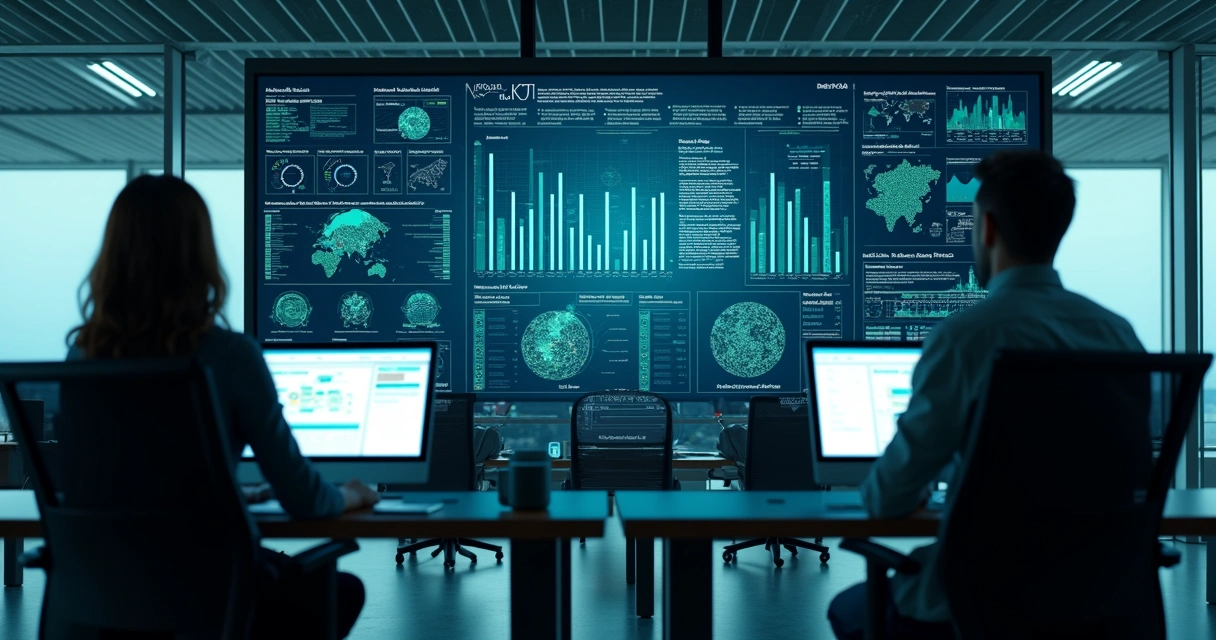 Dashboard com indicadores de TI e análise de dados em tela 