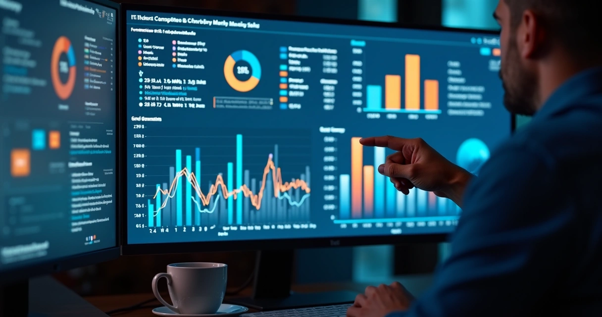 Painel digital com gráficos e indicadores de gestão de chamados 